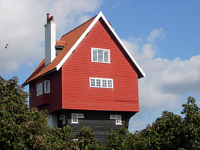 Thorpeness, molino de viento, Suffolk, Costa, Aldeburgh, nubes casa