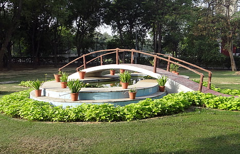 Lotus pond, strūklaka, tilts, Ghaziabad, Indija