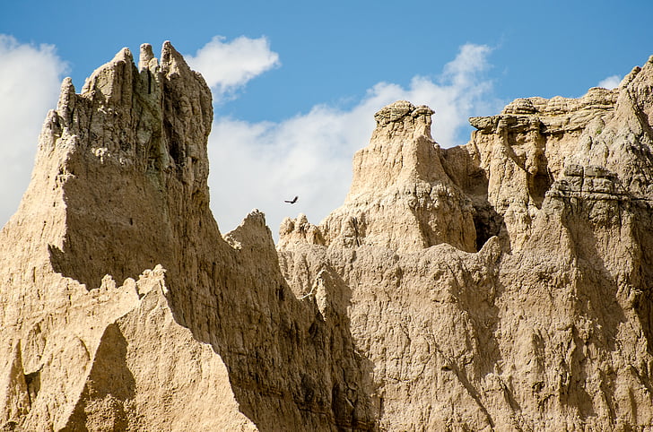 Badlands, formações rochosas, céu azul, paisagem, rocha, Dakota, Sul