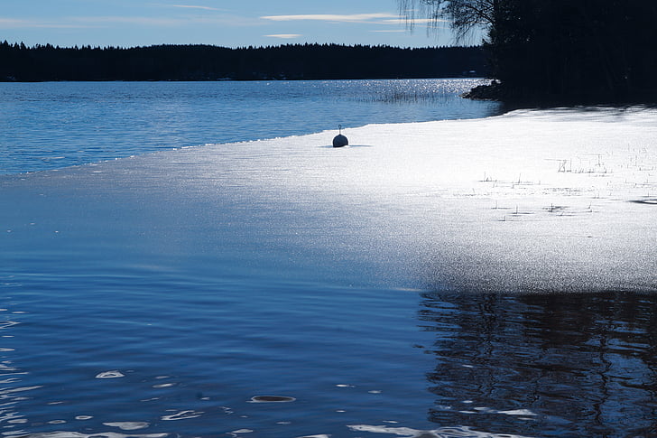 lake, öresjö, spring ice, himmel, water, thaw, blue