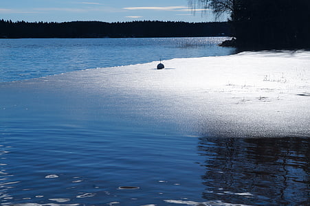 Lake, öresjö, keväällä jää, Himmel, vesi, sulaa, sininen