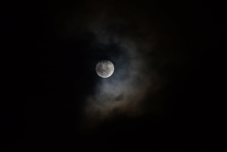 mjesec, oblaci, penumbre, noć, nebo
