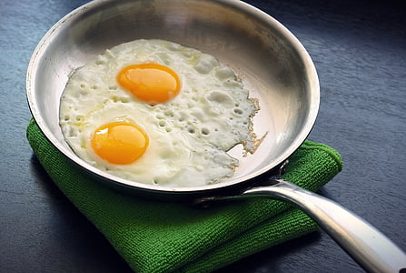 eggs, fried, sunny side up, skillet, food, breakfast, meal