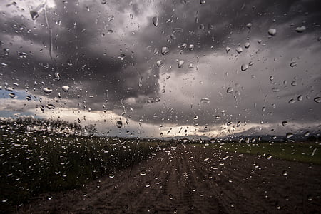 samochód, krople wody, szkło, deszcz, krople deszczu, deszczowa