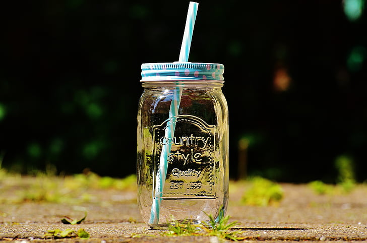 Trinkglas Sommer, Farbe, Stroh, Punkte, Deckel, Country-Stil, Schriftart