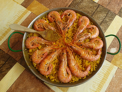 fideua, Valencia, paella, läckra, räkor, traditionella, Medelhavet