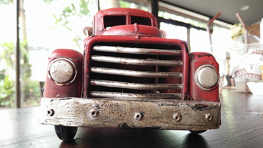 játék, teherautó, Vintage, miniatűr, piros