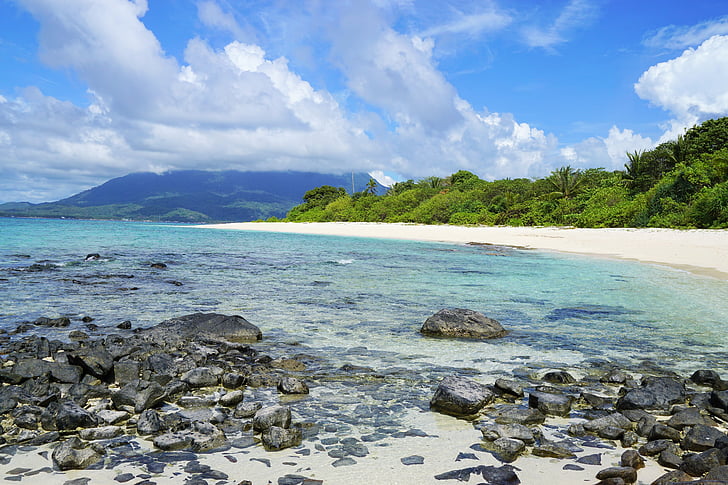 rocky beach, natuna indonesia, deserted island, sky, sea, cloud - sky, scenics