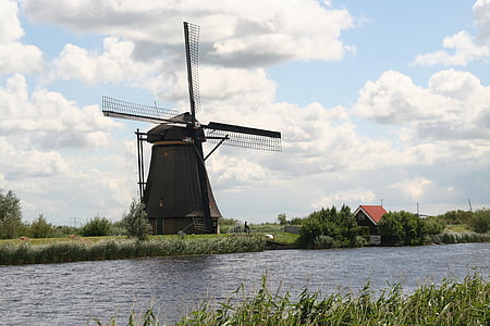 mlin, Kinderdijk, Nizozemska, krajolik, vodeni mlin, vjetrenjača, priroda
