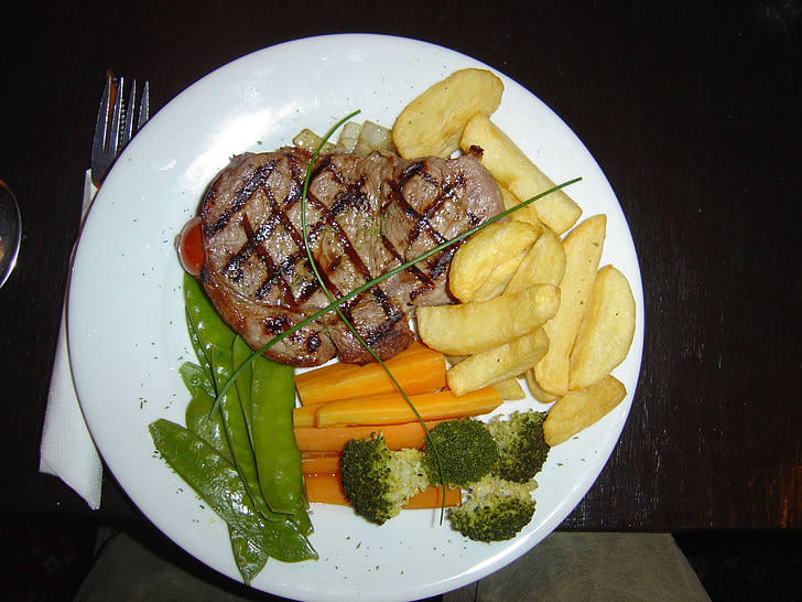 thịt lưng của bò steak bữa ăn, rau quả, thịt, khoai tây, beefsteak, Bữa ăn tối, nấu chín