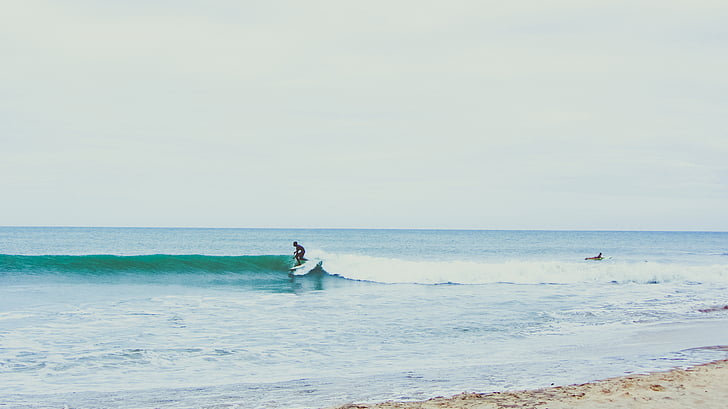 Foto, mand, surfing, nærliggende, havet, Shore, dag