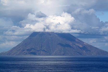 grande, Stromboli, vulcão, Itália, quente, enxofre, vulcânica