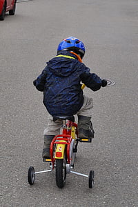 自転車, サイクリング, 子, トレーニング ホイール, ホイール, サイクル, 道路