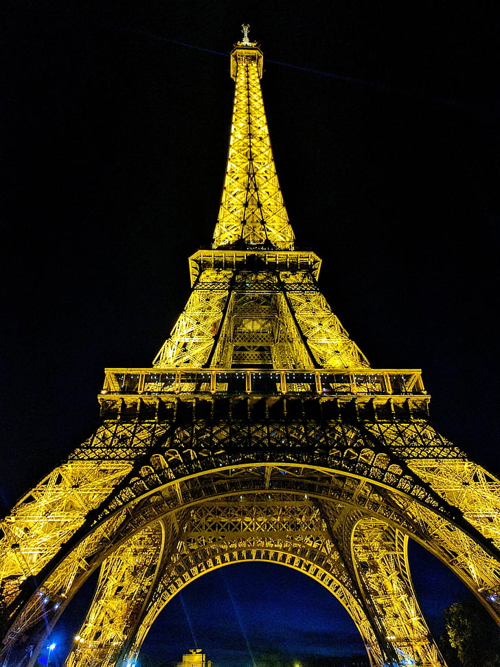 Paryż, Tour eiffel, noc, punkt orientacyjny