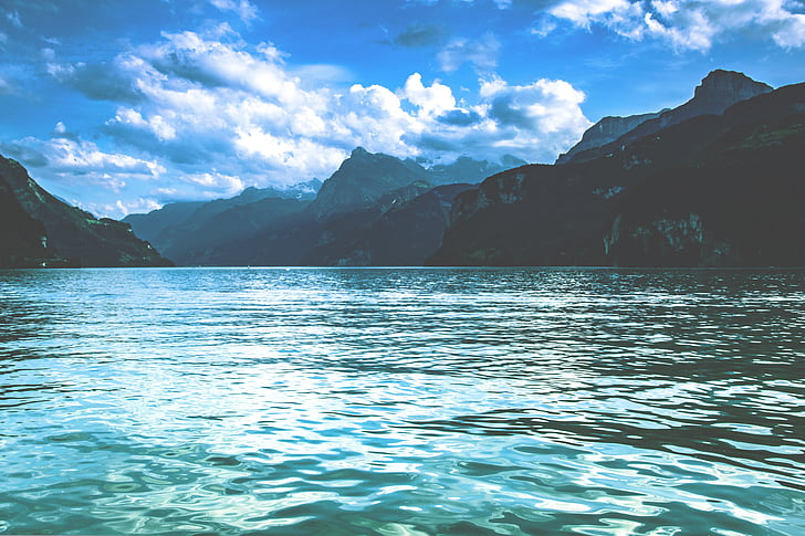 Lago, montanhas, Suíça, paisagem, natureza, à beira do lago, Alpina