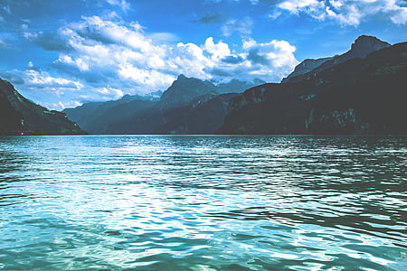 jezero, hory, Švýcarsko, krajina, Příroda, u jezera, alpské