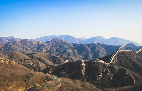 Foto, Wunderbar, Wand, China, große Mauer in china, Berge, Hügel