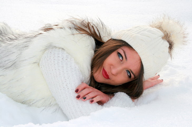 Gadis, salju, tentang, putih, feerie, musim dingin, pirang