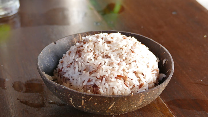 rice, coconut, eat, shell, nutrition, healthy, vegetarian