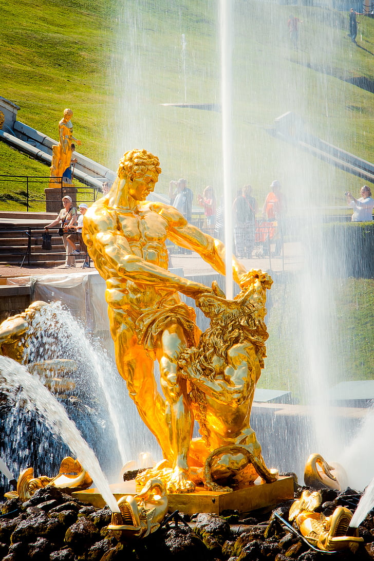Peterhof, Sankt petersburg, Ryssland, st petersburg Ryssland, traditionella, Petrodvorets peterhof, fontän