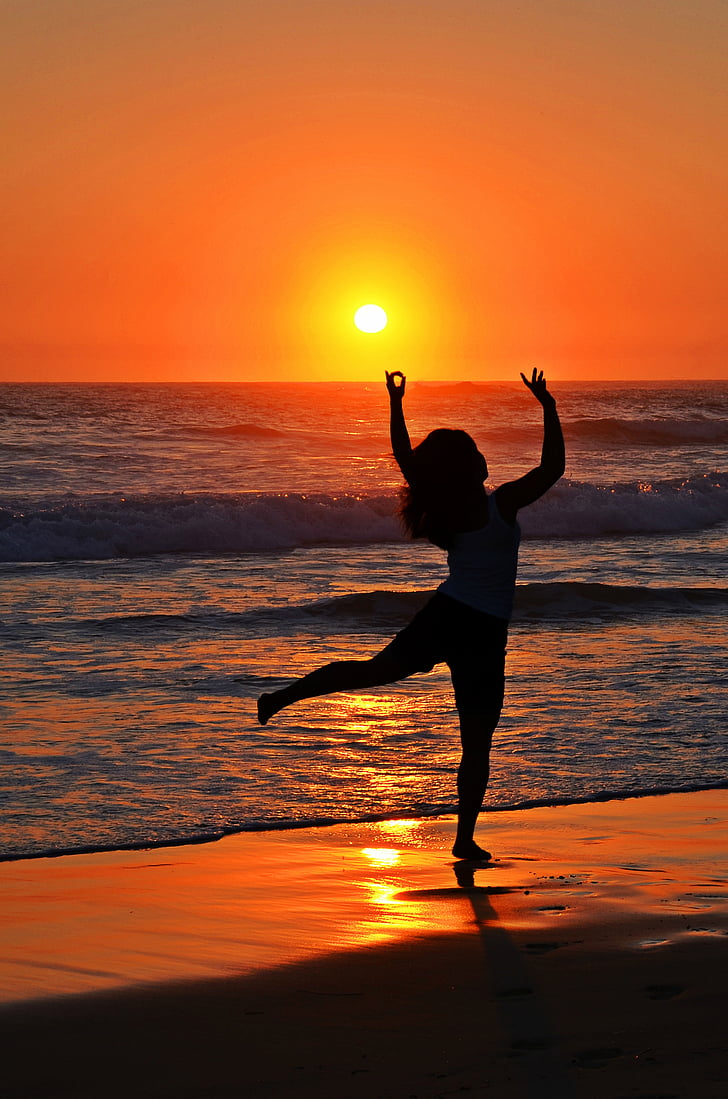 khiêu vũ, Đại dương, tôi à?, Silhouette, mặt trời, nước, sóng