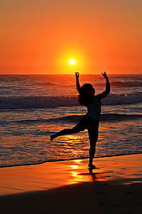 dance, ocean, sea, silhouette, sun, water, waves