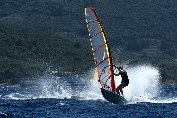 vindsērfings, ūdens sporta veidi, vējš, vasaras, Horvātija, jūra, plejesac