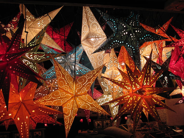 estrella, Nadal, llum, mercat de Nadal, il·luminació, gran, decoració de Nadal