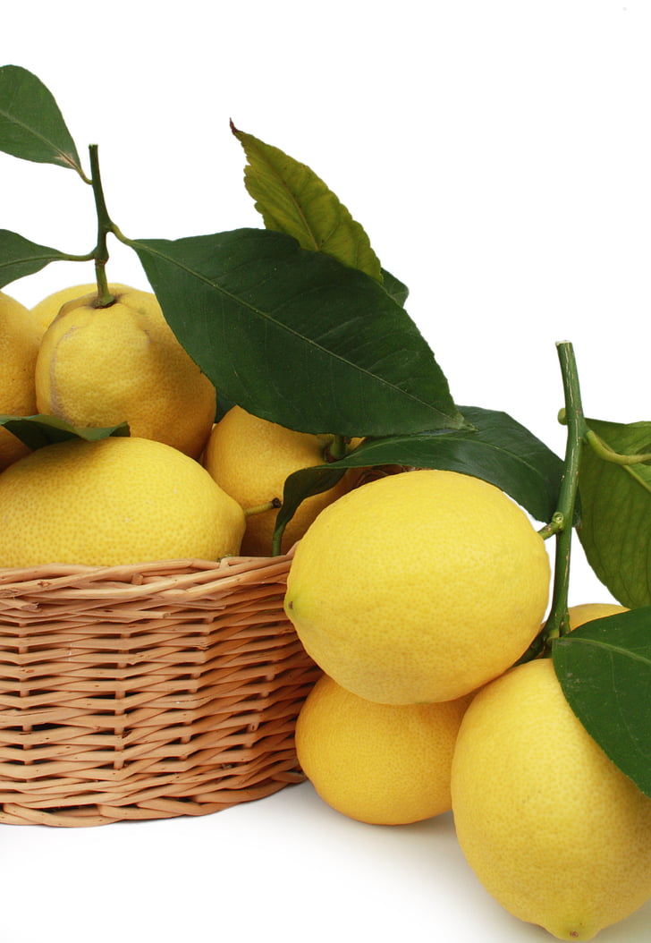 лимони, цитрусови плодове, плодове, кошница, възрастни, сок, кисел