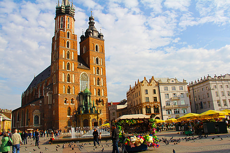 krakow, old town, market square, church, poland, europe