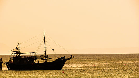 vaixell, Mar, a la tarda, posta de sol, Xipre