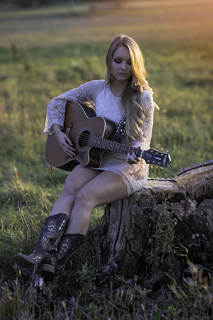 model, guitar, country, acoustic, girl, hair, young