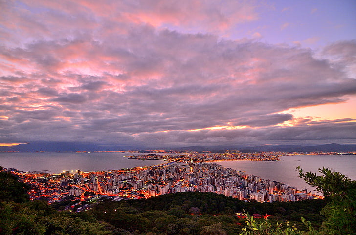 praia, Brasil, cidade, paisagem urbana, terras costeiras, amanhecer, Crepúsculo