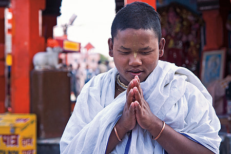 bidden, India, jongen, vrede, geloof, hand, Kid