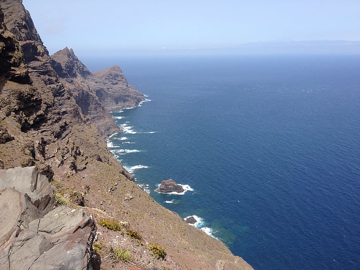 rock, mountain, island, canary, mountainous, hiking, sea
