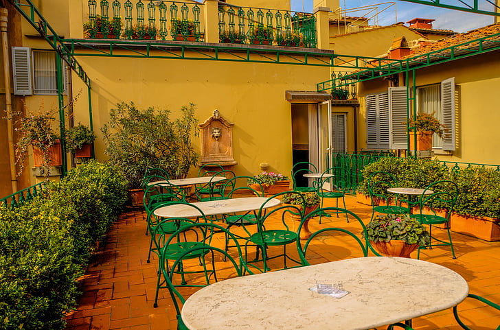 restaurant situat al terrat, Florència, al terrat, Itàlia, cel, núvols, urbà