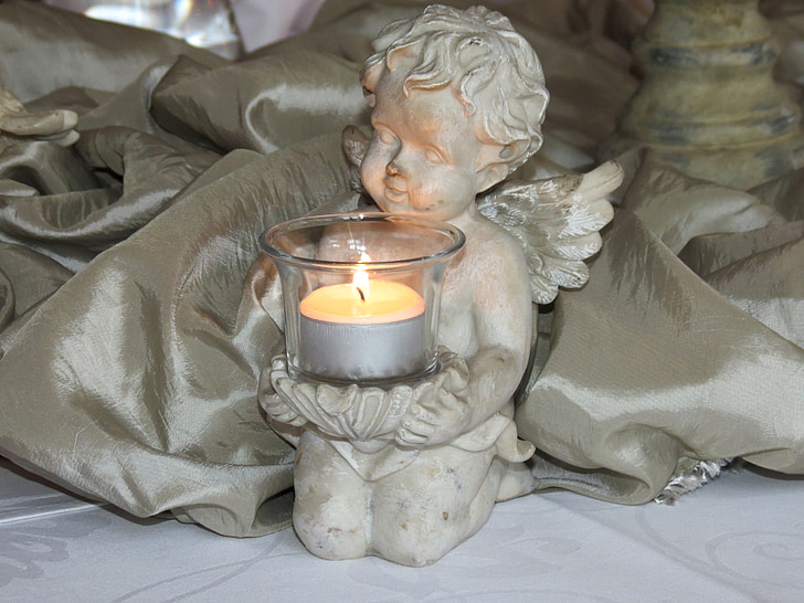 înger, Amor, lumânare, candelabru, alb, masa, ceramica