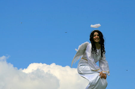 anjo, nuvem, asas, céu, mulheres, ao ar livre, pessoas