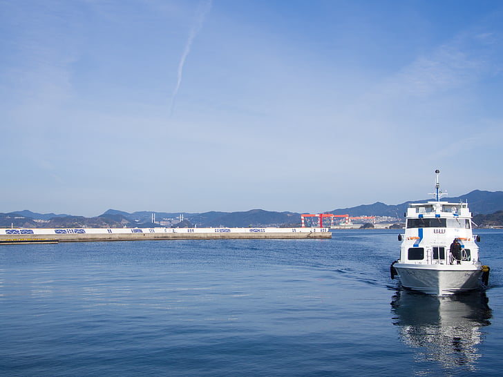 nagasaki, sea, ferry, sky, boat, japan