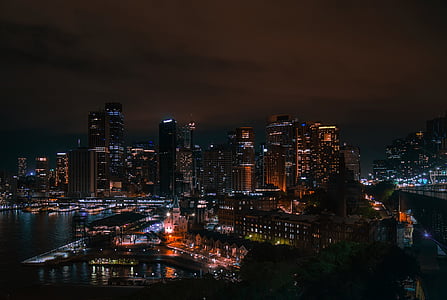 Sydney, Ausztrália, város, városi, utca-és városrészlet, éjszaka, naplemente