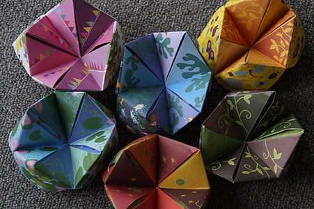 Origami, menny és pokol, hajtogatott, papír, színes, Bádogos, szín
