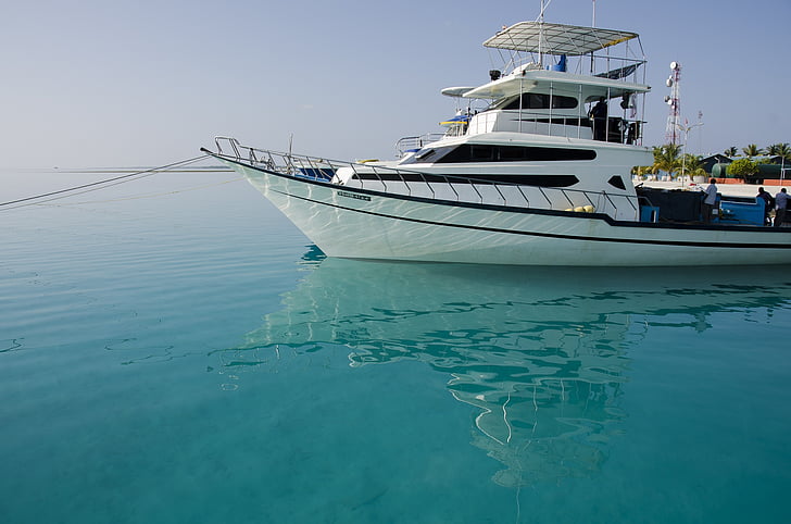 Maladewa, laut, boot, air, refleksi, kapal laut, liburan