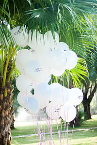 khí cầu, đám cưới, màu trắng và màu xanh lá cây