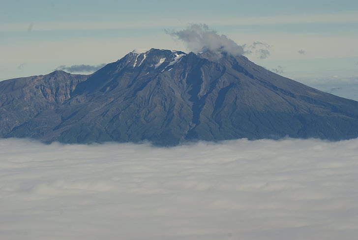 painting, volcano, cloud, clouds, mountain, mountains, nature