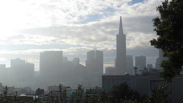 San francisco, mist, skyline van de stad, Californië, stadsgezicht, het platform, Amerika