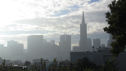 Сан Франциско, мъгла, градския хоризонт, Калифорния, градски пейзаж, архитектура, Америка