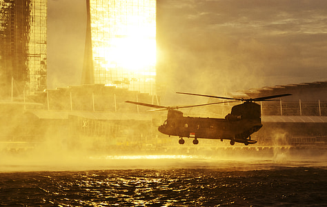 helicóptero, pairando, mar, água, voar, aviões, aviação