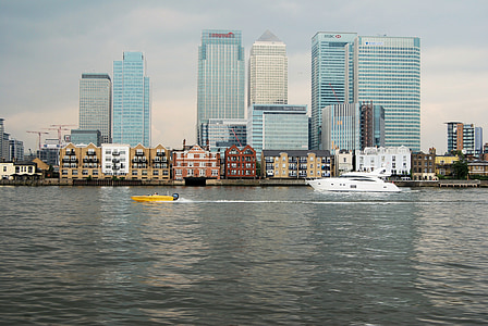 četvrt Canary Wharf udaljena, poslovni, grad, London, neboder, financije, rijeke Temze
