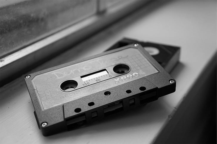 Kassette, Band, Audio, schwarz / weiß, Audio-Kassette, Musik, Old-fashioned