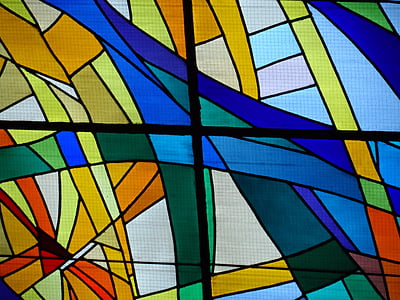 Glasmalerei-Fenster, Kirche, Farben, abstrakt, Blau, Muster, mehrfarbig